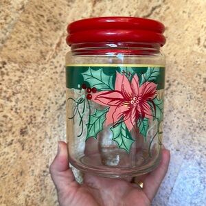Vintage Christmas storage jar /poinsettia